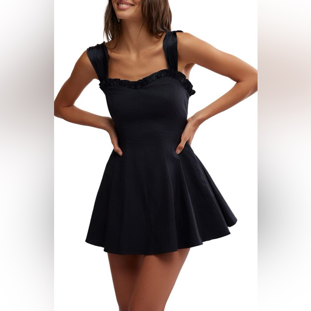 NEW Free People Midnight Magic Stretch Cotton Fit & Flare Black Mini Dress XL - Picture 11 of 11